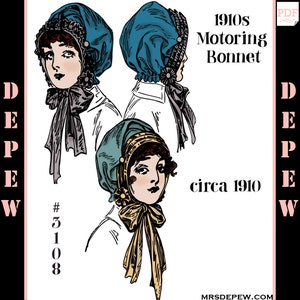 Vintage Edwardian Sewing Pattern 1910s Ladies’ Motoring Bonnet #3108 -INSTANT DOWNLOAD-