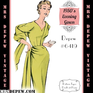 Vintage Sewing Pattern Template & Scale Rulers 1950s Ladies' Slim Evening Gown in Any Size - PLUS Size Included -  6419-INSTANT DOWNLOAD-