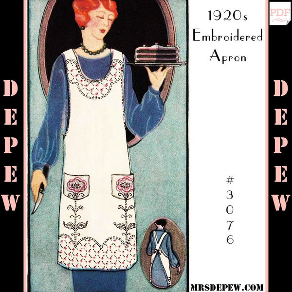 One Size Fits All Vintage Sewing Pattern 1920s Ladies' Embroidered Apron #3076 - INSTANT DOWNLOAD