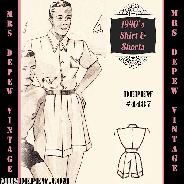 Menswear Vintage Sewing Pattern 1940's Men's T-Shirt and Shorts in Any Size Depew 4487 - Plus Size Included -INSTANT DOWNLOAD-