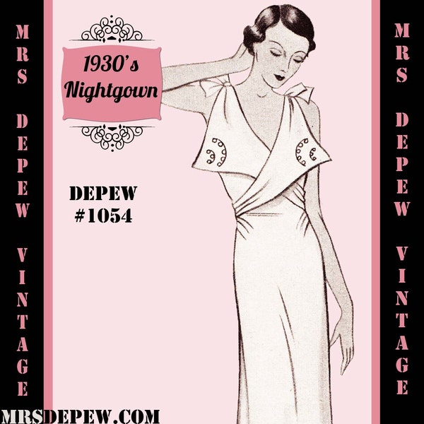 Vintage Sewing Pattern Template & Scale Rulers 1930's French Night Gown or Slip- Any Size- PLUS Size Included-  1054 -INSTANT DOWNLOAD-