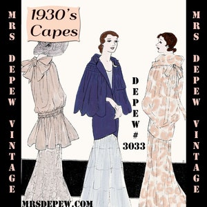 Vintage Sewing Pattern 1930s Evening Wraps or Capes #3033 -INSTANT DOWNLOAD-