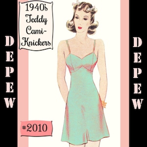 Vintage Sewing  Lingerie Pattern 1940s Teddy Cami-Knickers #2010 -INSTANT DOWNLOAD-