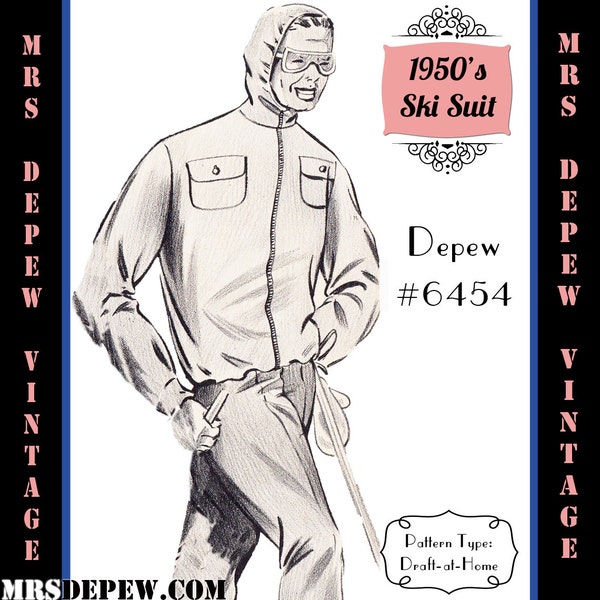 Menswear Vintage Sewing Pattern 1950's Men's Ski Jacket and Pants in Any Size Depew 6454 - Plus Size Included -INSTANT DOWNLOAD-