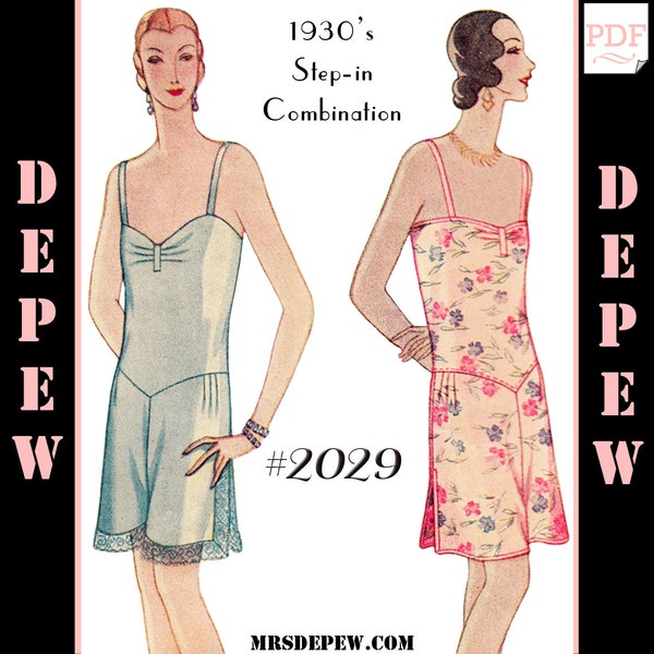 Vintage Sewing Pattern Multi-Size 1920s Step-in Combination Teddy #2029 - INSTANT DOWNLOAD PDF