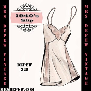 Vintage Sewing Pattern Template & Scale Rulers 1940s French Slip with Contrast Design Any Size- PLUS Size-  325 -INSTANT DOWNLOAD-