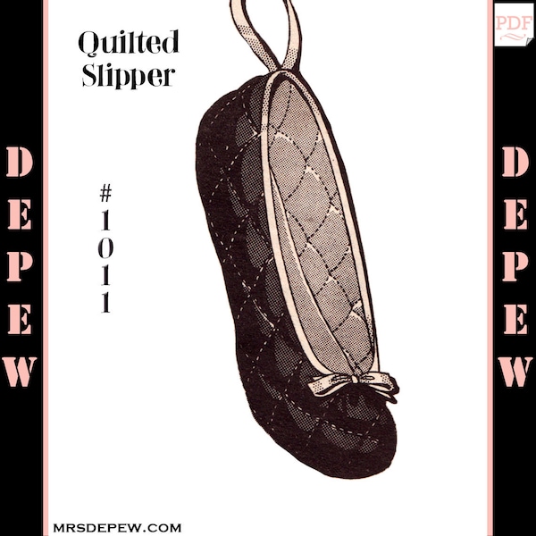 Vintage Sewing Pattern Ballet Slipper Quilted 1940s Style Printable PDF Multi Size #1011 -INSTANT DOWNLOAD-