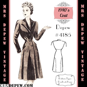 Vintage Sewing Pattern Template & Scale Rulers 1940s Redingote Coat Any Size #4185 Draft at Home - PLUS Size Included -INSTANT DOWNLOAD-