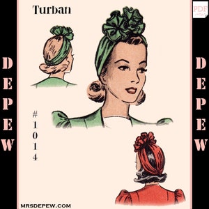 Vintage Sewing Pattern 1940s Turban Rosette Hat One Size 1014 INSTANT DOWNLOAD image 1