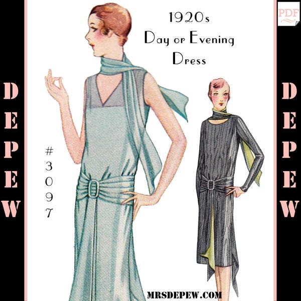 Vintage Sewing Pattern Ladies' 1920s Day or Evening Dress #3097 34" Bust - INSTANT DOWNLOAD