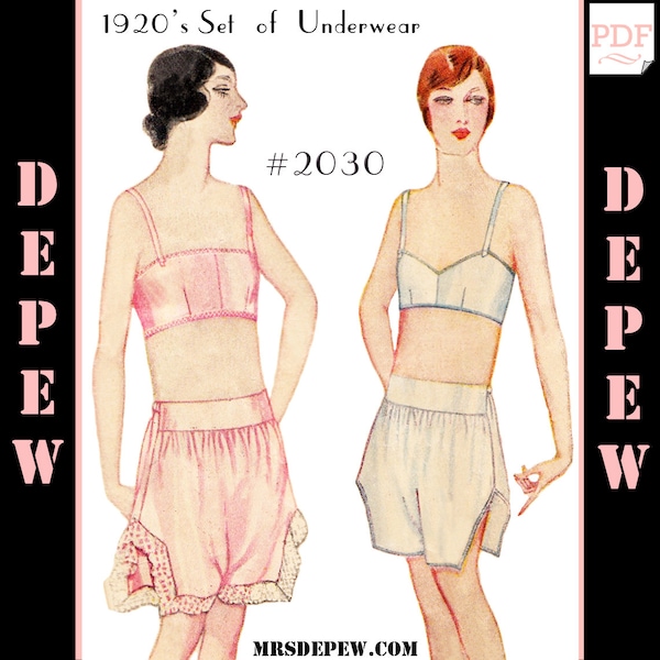 Vintage Sewing Pattern 1920s Bandeau Bra and Step-Ins Multi-Size #2030 - INSTANT DOWNLOAD