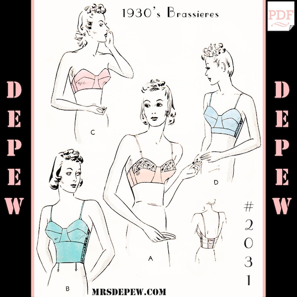 vintage Sewing Pattern 1930s Long Line or Strapless Bra #2031 Multisize PDF 32 34 36 38 40 42 44 Bust - INSTANT DOWNLOAD