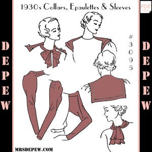 Vintage Sewing Pattern 1930s Collar, Epaulets & Sleeve Set Depew 3095 -INSTANT DOWNLOAD-