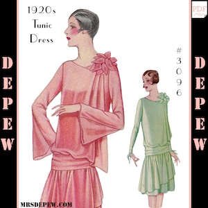 Vintage Sewing Pattern Ladies' 1920s Dress with Drapery #3096 38" Bust - INSTANT DOWNLOAD