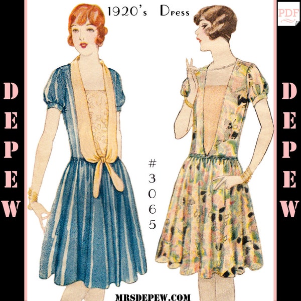 Vintage Sewing Pattern Ladies' 1920s  Short Sleeve Dress #3065 - INSTANT DOWNLOAD