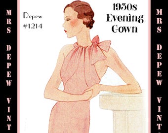 Vintage Sewing Pattern Template & Scale Rulers 1930s Evening Gown in Any Size- PLUS Size Included-  1214 -INSTANT DOWNLOAD-