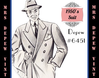 Menswear Vintage Sewing Pattern 1950s Men's Suit Jacket and Trousers in Any Size Depew 6451 - Plus Size Included -INSTANT DOWNLOAD-