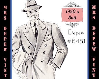 Menswear Vintage Sewing Pattern 1950s Men&#39;s Suit Jacket and Trousers in Any Size Depew 6451 - Plus Size Included -INSTANT DOWNLOAD-
