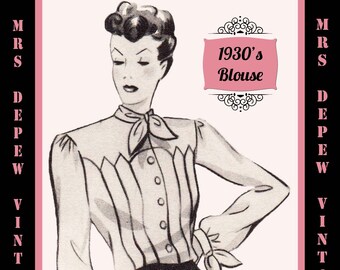Vintage Sewing Pattern Template & Scale Rulers 1930's 1940's Blouse in Any Size  3505 - Plus Size Included -INSTANT DOWNLOAD-