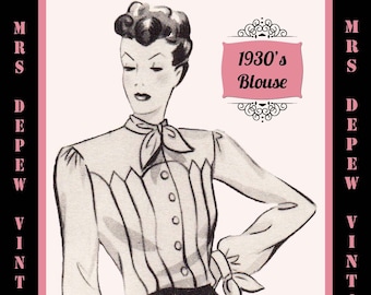 Vintage Sewing Pattern Template & Scale Rulers 1930's 1940's Blouse in Any Size  3505 - Plus Size Included -INSTANT DOWNLOAD-