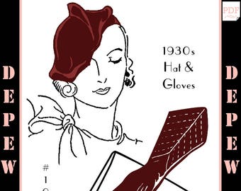 Vintage Sewing Pattern 1930s Ladies' Hat & Gloves Depew 1021 -INSTANT DOWNLOAD-