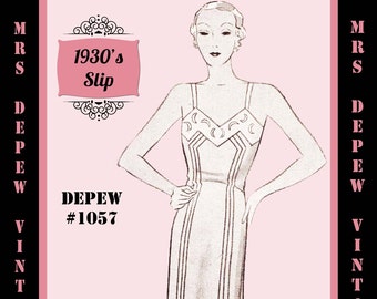 Vintage Sewing Pattern Template Scale Rulers 1930's French Night Gown or Slip in Any Size- PLUS Size Included- Depew 1057 -INSTANT DOWNLOAD-