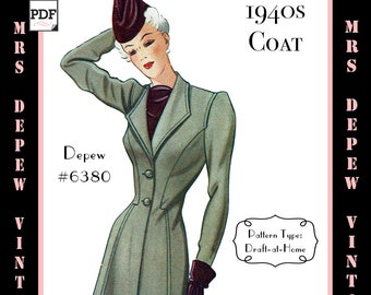 Vintage Sewing Pattern Template & Scale Rulers 1940s Ladies' Coat Any Size  6380 Draft at Home - PLUS Size Included -INSTANT DOWNLOAD-