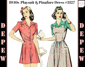Vintage Sewing Pattern 1940s Ladies' Playsuit Blouse, Shorts and Pinafore Dress Multisize #3127 -INSTANT DOWNLOAD-