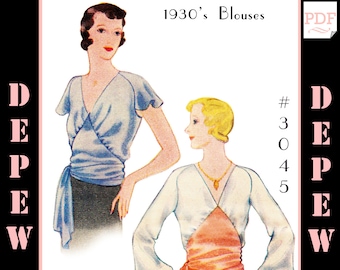 Vintage Sewing Pattern Ladies' Raglan Sleeve Blouse 1930s #3045 -INSTANT DOWNLOAD