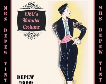 Vintage Sewing Pattern Template & Scale Rulers 1950s Costume Matador Ensemble in Any Size - PLUS Size Included -  6099 -INSTANT DOWNLOAD-