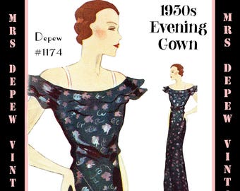 Vintage Sewing Pattern Template & Scale Rulers 1930s Evening Gown in Any Size- PLUS Size Included-  1174 -INSTANT DOWNLOAD-