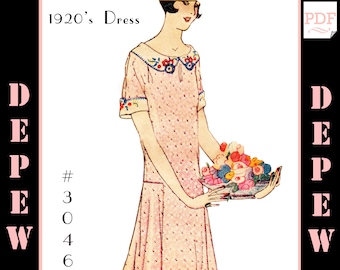 MultiSize Vintage Sewing Pattern Ladies' 1920s Dress #3046 - 32 34 36 38 40 42 44 46 48 50 Bust -INSTANT DOWNLOAD