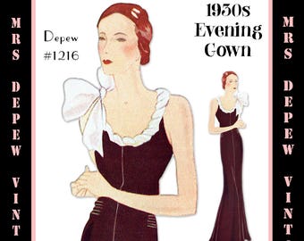 Vintage Sewing Pattern Template & Scale Rulers 1930s Evening Gown in Any Size- PLUS Size Included-  1216 -INSTANT DOWNLOAD-