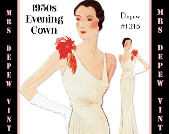 Vintage Sewing Pattern Template & Scale Rulers 1930s Evening Gown in Any Size- PLUS Size Included-  1215 -INSTANT DOWNLOAD-