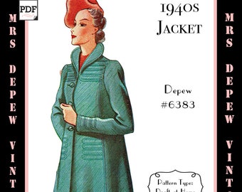 Vintage Sewing Pattern Template & Scale Rulers 1940s Ladies' Box Coat Any Size 6383 Draft at Home - PLUS Size Included -INSTANT DOWNLOAD-