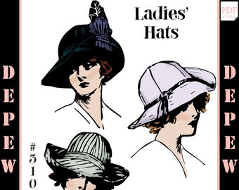 Vintage Edwardian Sewing Pattern 1910s Ladies’ Wide Brim Hats 1912 #3107 -INSTANT DOWNLOAD-