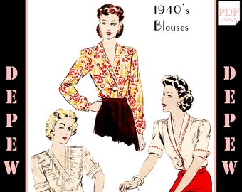 Vintage Sewing Pattern Ladies' Blouses 1940s #3044 - INSTANT DOWNLOAD