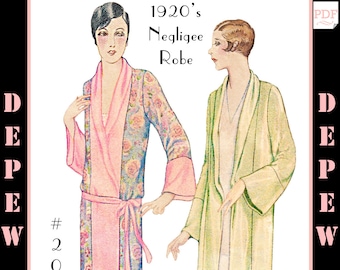 Vintage Sewing Pattern 1920s Negligee Robe 32-54 Inch Bust Sizes Depew #2022- INSTANT DOWNLOAD PDF