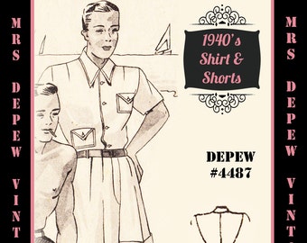 Menswear Vintage Sewing Pattern 1940's Men's T-Shirt and Shorts in Any Size Depew 4487 - Plus Size Included -INSTANT DOWNLOAD-