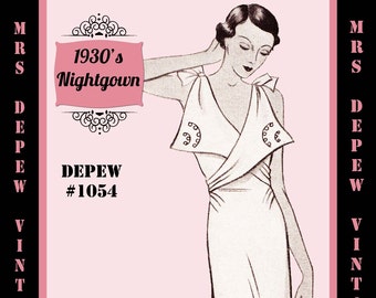 Vintage Sewing Pattern Template & Scale Rulers 1930's French Night Gown or Slip- Any Size- PLUS Size Included-  1054 -INSTANT DOWNLOAD-