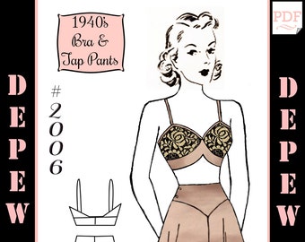 Vintage Sewing Pattern 1940s Pauline Matching Bra and Tap Panties #2006 PDF Print at Home -INSTANT DOWNLOAD-