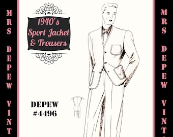 Menswear Vintage Sewing Pattern 1940s Men's Sport Jacket and Trousers in Any Size Depew 4496 - Plus Size Included -INSTANT DOWNLOAD-