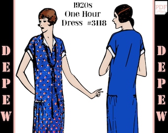 Vintage Schnittmuster 1920s MultiSize One Hour Dress Full Size 3118 32 34 36 38 40 42 44 46 58 50 Buste INSTANT DOWNLOAD Etsy