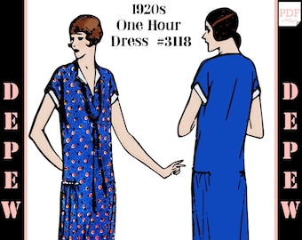 Vintage Sewing Pattern 1920s MultiSize One Hour Dress Full-Sized # 3118 - 32 34 36 38 40 42 44 46 58 50 Bust- INSTANT DOWNLOAD