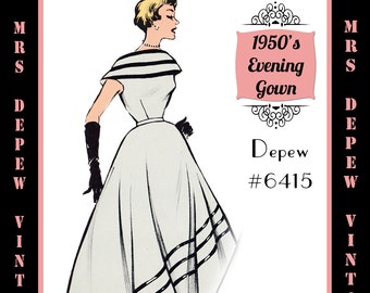 Vintage Sewing Pattern Template & Scale Rulers 1950's Sleeveless Evening Gown in Any Size - PLUS Size Included -  6415-INSTANT DOWNLOAD-