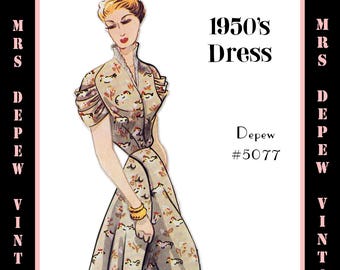 Vintage Sewing Pattern Template & Scale Rulers 1950s Dress with Ruched Sleeves in Any Size - PLUS Size Included -  5077 -INSTANT DOWNLOAD-