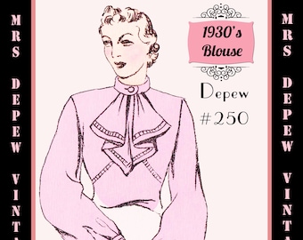 Vintage Sewing Pattern Template & Scale Rulers 1930s Long Sleeve Blouse- Any Size  #250 Draft at Home - PLUS Size Included -INSTANT DOWNLOAD