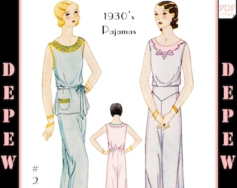 Vintage Sewing Pattern 1930s Ladies' Pajama Blouse and Trousers Set #2037 -INSTANT DOWNLOAD PDF