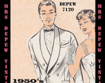 Menswear Vintage Sewing Pattern Men's Formal Tuxedo Jacket and Trousers in Any Size - PLUS Size Included - Depew 7120 -INSTANT DOWNLOAD-