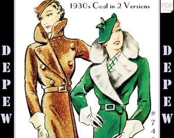 Vintage naaipatroon dames jaren 1930 lange jas in 2 versies #74303 - INSTANT DOWNLOAD